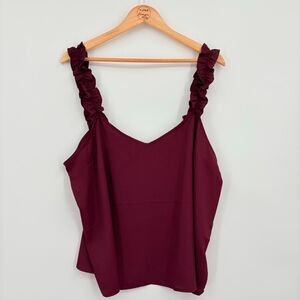 Express Ruffle strap Cami in Burgundy, size XL, V-neck, romantic, layering